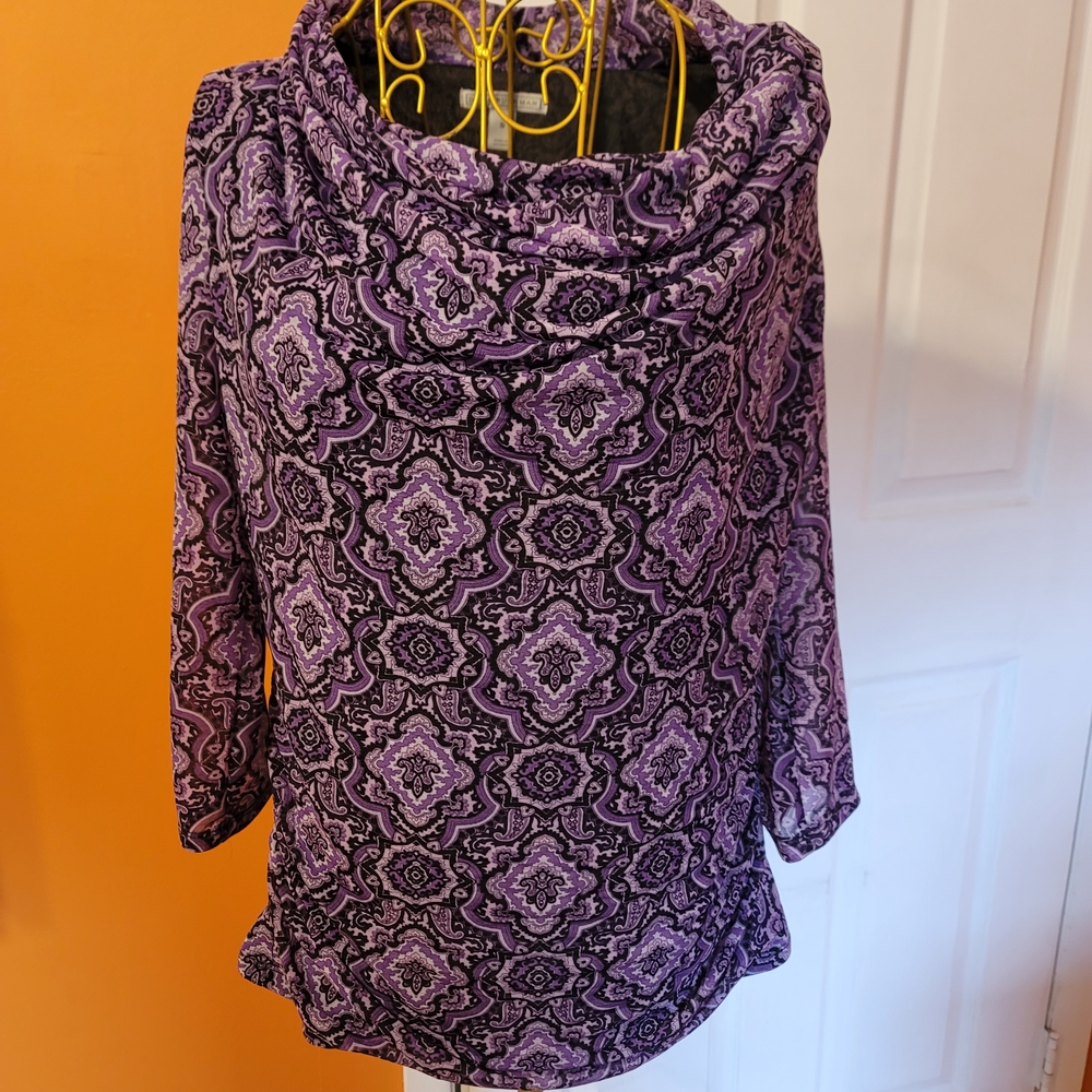 Dana Buchman Purple and Black Patterned Blouse
